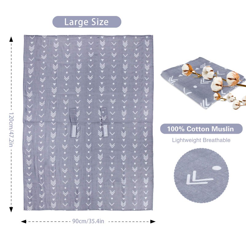 Metplus Muslin Baby Car Seat Canopy, Metplus Infant Carseat Cover - Extra Wide Universal Fit, Lightweight Breathable Soft for Babies Girls Shower Gift (Arrow) - Image 3